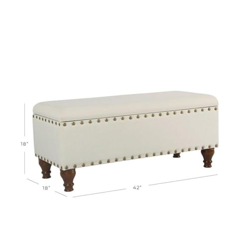 HomePop 42" Storage Bench with Nailhead Trim - Cream - color: Cream