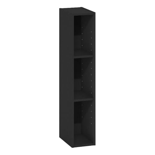 Pemberly Row 3-Tier Storage Shelf Bookcase, 6-Inch Width, Blackwood Finish, Composite Wood, Adjustable Shelves, Space-Saving Narrow Design for Home or Office Organization