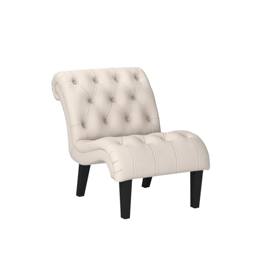Mid Century Modern Accent Chair, Button Tufted Armless Lounge Chair, Upholstered Linen Side Chair with Solid Wood Legs for Bedroom, Living Room, Office - color: Cream, size: 1 Chair