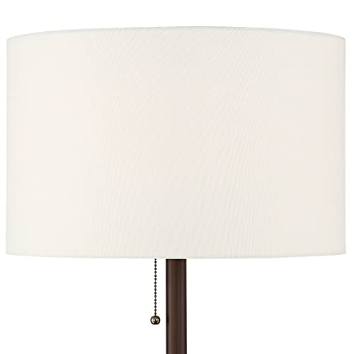 360 Lighting Caper 60 1/2" Tall Bronze Table Floor Lamp with USB and Outlet | Modern Tray AC Power in Base 5 Metal Off White Fabric Drum Shade for Living Room Reading House Bedroom - color: Bronze - Single