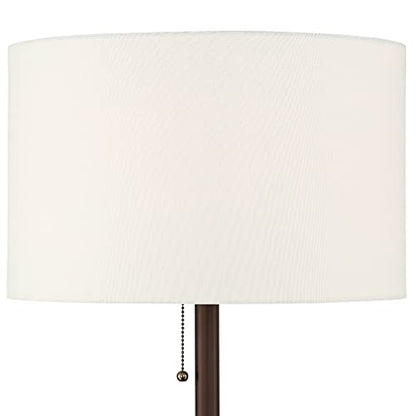 360 Lighting Caper 60 1/2" Tall Bronze Table Floor Lamp with USB and Outlet | Modern Tray AC Power in Base 5 Metal Off White Fabric Drum Shade for Living Room Reading House Bedroom - color: Bronze - Single