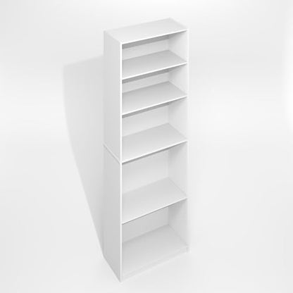Furinno Jaya Simply Book Shelf, 5-Tier Bookshelf, Bookcase with Adjustable Shelves, 9.5 x 24.5 x 71.2, for Living Room, Bedroom, Home Office, Plain White - color: White, size: 5-Tier, 9.5 x 24.5 x 71
