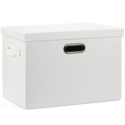 Graciadeco Large 17" 36 Quart Collapsible Stackable Storage Bins with Lids, 1 Pack White Foldable Fabric Closet Storage Boxes with Lids, 4 Handles Heavy-duty Linen Cube Baskets for Bedroom | 36 Quart 1 Pack White Collapsible Stackable Linen Fabric 4 Handl