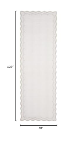 GarveeHome 2.5x10 Scalloped Washable Runner Rug Long Hallway Kitchen Rug | Soft Beige Hall Runner Non Slip Entryway Rug Farmhouse Thin Laundry Mat Stain Resistant Carpet for Bathroom Beside Rug - color: Beige, size: 2'6" x 10' (Rectangular)