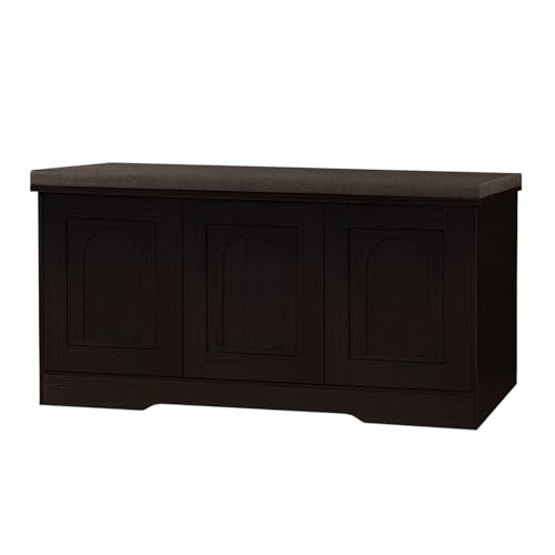 Shoe Storage Bench with Cushion, Door, Espresso 39.4" LX21.5 H | Entryway Bench, 2-Tier Cabinet Bench, Widened Cubby, Fully Adjustable Shelves for Boots, Easy Assembly, Farmhouse, Bedroom - color: Espresso, size: 39.4”L x 21.5”H