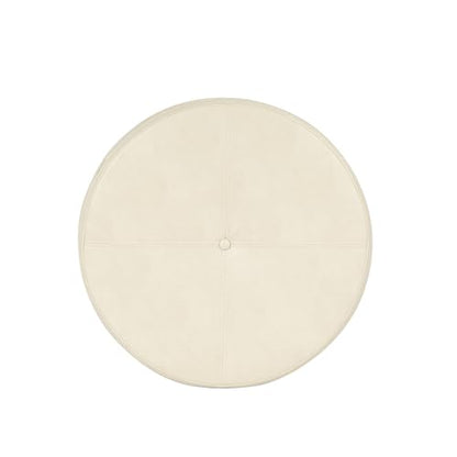 HomePop Round Leatherette Storage Ottoman with Lid, Ivory Large - color: Cream Faux Leather