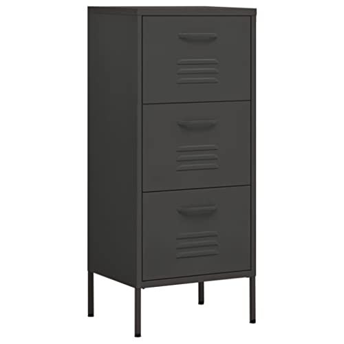Steel Storage Cabinet with 3 Drawers, Anthracite Organizer | Durable steel side cabinet with adjustable feet, ideal for home office and living room storage. - color: Anthracite, size: Medium
