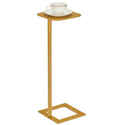 Modern Stable C Table End Table, 23.4" Tall, Medium, Gold | C Shaped Side Table that Slides Under Sofa, Slim Under Couch Table, Industrial Coffee Tray Table for Living Room Bedroom - color: Gold, size: Medium