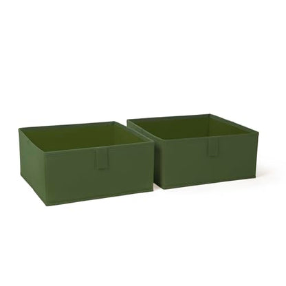 RiverRidge 아동용 2피스 접이식 보관함 세트 - 손잡이가 달린 26.7cm(10.5인치) 통 정리함 - 장난감, 게임, 신발을 위한 올리브 옷장 정리함 및 보관 - 놀이방, 아기방을 위한 접이식 큐브 보관 정리함 통 | Fabric Bins, Set of 2 Storage Cubes, Pull-tab Handles, Playroom Closet Organizer, Collapsible Cubby with Bottom Board Insert -