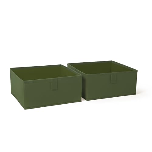 RiverRidge 아동용 2피스 접이식 보관함 세트 - 손잡이가 달린 26.7cm(10.5인치) 통 정리함 - 장난감, 게임, 신발을 위한 올리브 옷장 정리함 및 보관 - 놀이방, 아기방을 위한 접이식 큐브 보관 정리함 통 | Fabric Bins, Set of 2 Storage Cubes, Pull-tab Handles, Playroom Closet Organizer, Collapsible Cubby with Bottom Board Insert -