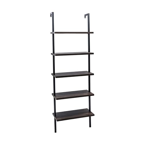 Nathan James Theo 5-Shelf Wood Modern Bookcase, Open Wall Mount Ladder Bookshelf with Industrial Metal Frame, Dark Brown Nutmeg/Black - color: Theo Nutmeg/Black, size: Set of 1