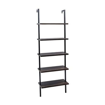 Nathan James Theo 5-Shelf Wood Modern Bookcase, Open Wall Mount Ladder Bookshelf with Industrial Metal Frame, Dark Brown Nutmeg/Black - color: Theo Nutmeg/Black, size: Set of 1