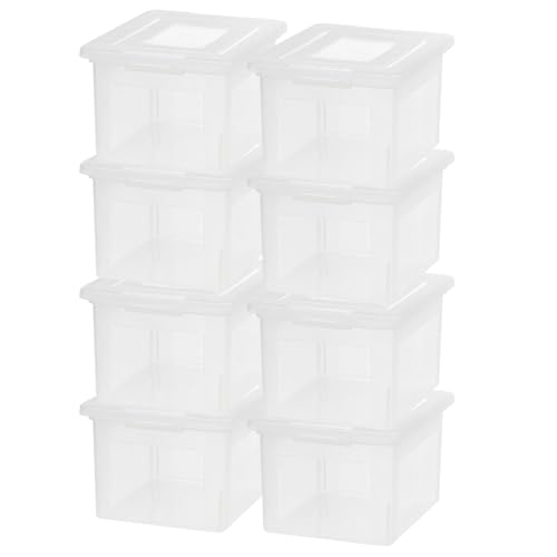 IRIS USA File Box, Plastic File Organizer with Lids for Letter/Legal File, Portable Document Box For Moving, Storage Bin with Durable and Secure Lid, Stackable Nestable BPA-Free, Clear 35 Qt. 8 Pack | Portable Moving Box, Stackable and Secure Storage, Dur