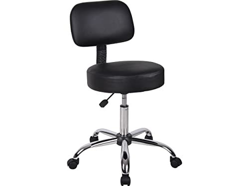 Boss Office Products B245-BK Be Well Medical Spa Stool with Back, Black - color: Black, style: With Back Cushion