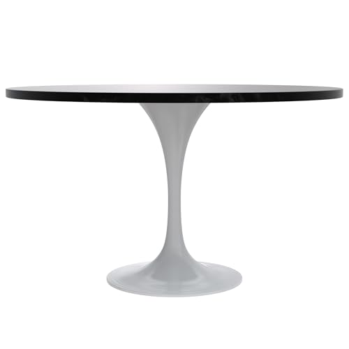LeisureMod Verve Mid-Century Modern Dining Table with a 48" Round MDF Tabletop and White Steel Pedestal Base for Kitchen and Dining Room (Black) - color: Black Wood, size: 48 inch Wide