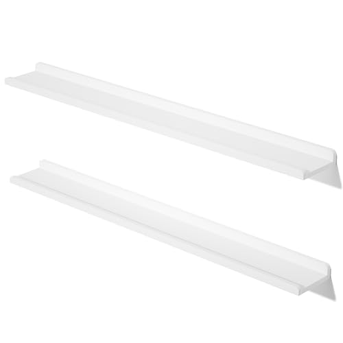 Love-KANKEI 48" Long White Floating Shelves with Lip,Solid Wood,Set of 2 | Protective Ledge,Easy to Install,26 Lbs/shelf,For Bedroom Living Room Bathroom Kitchen Office,Nursery Display,Wall Decor - color: White, size: 48inch