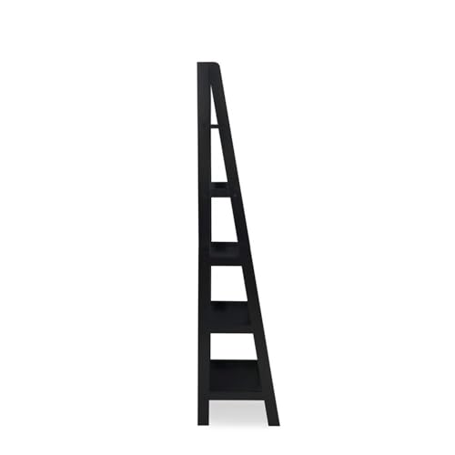 Riverbay Furniture 5-Shelf Ladder Bookshelf, 72 in Tall Rubberwood and Particleboard, Black Finish, Open Back Design, Space-Saving Transitional Style for Home Office, Living Room, Entryway or - color: Black