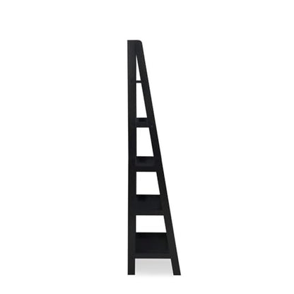 Riverbay Furniture 5-Shelf Ladder Bookshelf, 72 in Tall Rubberwood and Particleboard, Black Finish, Open Back Design, Space-Saving Transitional Style for Home Office, Living Room, Entryway or - color: Black