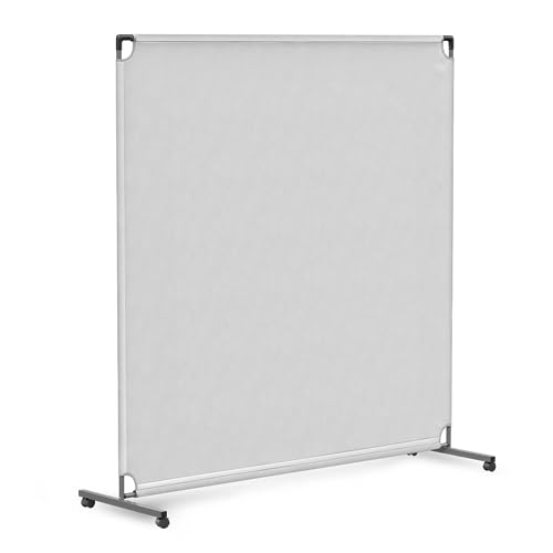 Steel-AID 60-inch Rolling Privacy Room Divider - Freestanding Office Wall Partition with Non See-Through Blackout Screen - Sturdy & Durable Iron Frame - Rolling Wheels - Black, White, Gray & Blue - color: White, size: 60"