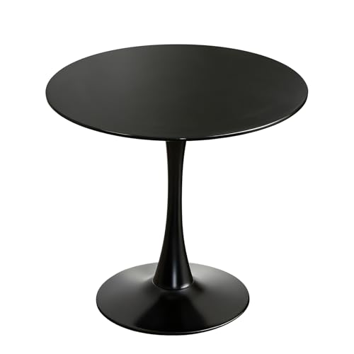 Tulip Table, 31.5" Round Dining Table with Thickened Tabletop & Metal Pedestal, Circle Bistro Table for Kitchen, Small Places, Living Room, Cafe (Black) - color: Black