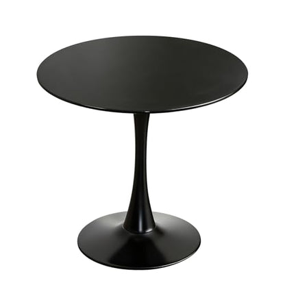 Tulip Table, 31.5" Round Dining Table with Thickened Tabletop & Metal Pedestal, Circle Bistro Table for Kitchen, Small Places, Living Room, Cafe (Black) - color: Black