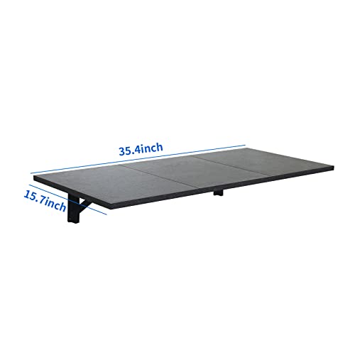 Folding Wall Desk, Wall Desk Fold Down Wall Mounted Desk for Small Space, Floating Desk, Black, 35.4 x 15.8 inch, Large