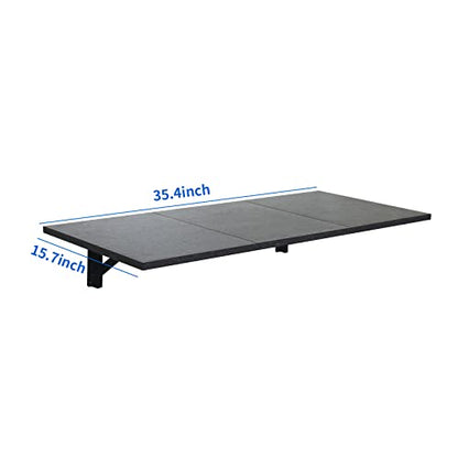 Folding Wall Desk, Wall Desk Fold Down Wall Mounted Desk for Small Space, Floating Desk, Black, 35.4 x 15.8 inch, Large