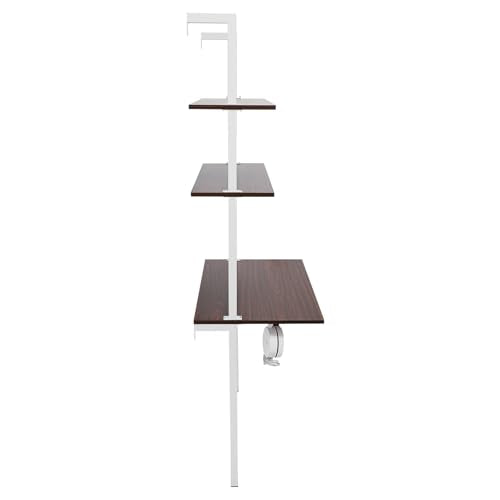 Industrial Wall Mount Desk, 3-Tier Ladder Computer Desk, 30inch Floating Computer Writing Table with Storage Shelves for Home Office Small Spaces (Brown+White) - color: Brown+white