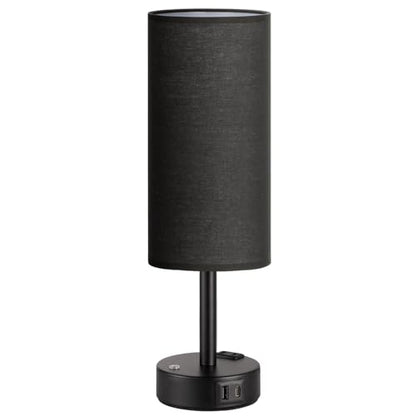 Black Touch Bedside Lamp for Bedroom, Stepless Dimmable, USB A+C, AC Outlet | Base Touch Button Only, Memory Brightness, Ultra-dim Night Light, Included Bulb for Optimal Dimming, Black Fabric Shade, Desk - color: Black & Black
