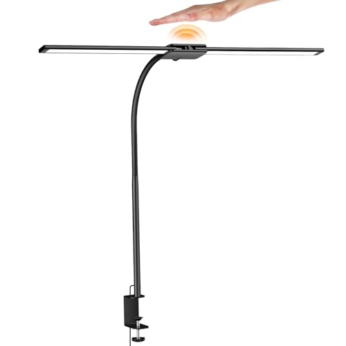 Syrinx LED Desk Lamp for Home Office, 18W 2000LM Dual Head Architect Lamp | Wide-Area Eye-Caring Lighting, Adjustable Gooseneck, Gesture & Wired Control, Memory & Timer, 50 Modes for Study & Crafting - color: Black
