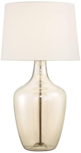 Ania 31" Large Table Lamp USB Dimmer Champagne Glass Jar Modern | USB Charging Port Clear Living Room Bedroom House Bedside Nightstand Office Off-White Tapered Drum Shade - color: Champagne Glass - USB Dimmer Included