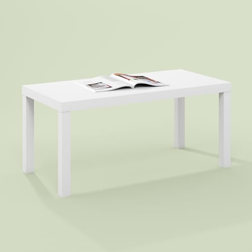 Bayan Coffee Table, Square Side Table or Small Spaces, Living Room, White - color: White, size: 18.9 (D) x 39 (W) x 17.5 (H) inches