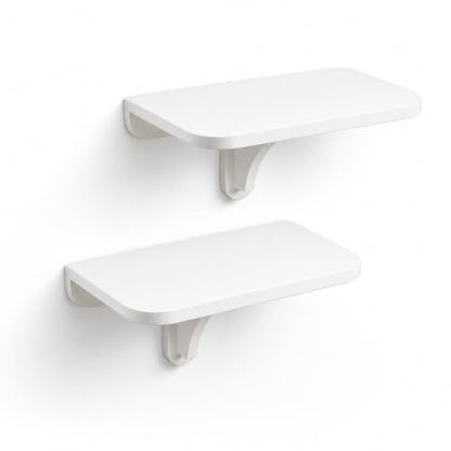 WELLAND 11.8" x 8.25" White Wall Mounted Desk Small Floating Shelves Set of 2 Folding Wall Shelves Drop-Leaf Table Fold Down Desk for RV, Camper, Loft Beds - color: White