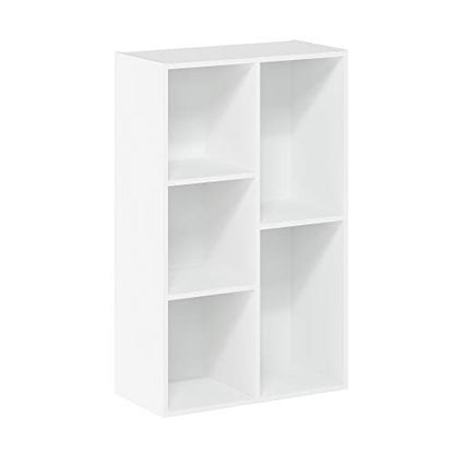 Furinno LUDER Book Shelf, 5-Cube Bookshelf, Reversible Bookcase, 9.4 x 19.5 x 31.5, Easy Assembly, for Living Room, Bedroom, Home Office, White - color: White, size: 5-Cube
