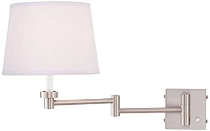 Vero Brushed Nickel Swing Arm Plug-In USB Wall Lamps Set of 2 Light Fixture | Modern Charging Port White Hardback Drum Shade for Bedroom Bedside Living Room Reading House