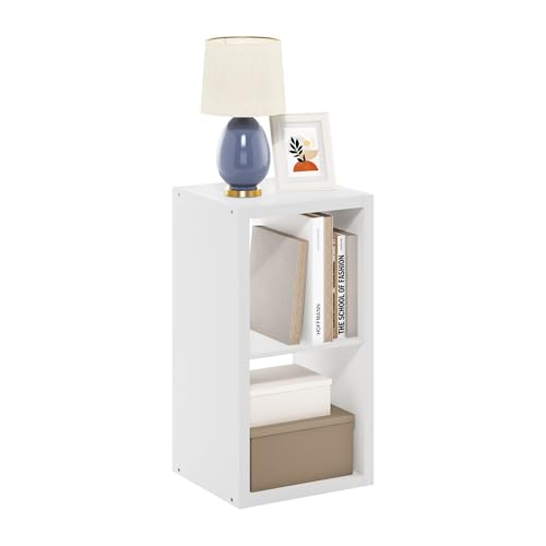 2-Cube Bookshelf, Cubicle Shelf Bookcase with Open Back, Position Reversible Book Shelf, 15 x 16 x 30, for Home Office, Living Room, White - color: White, size: 2 Tier
