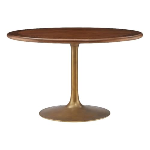 Modway Lippa 48 Inch Round Wood Dining Table with Metal Pedestal in Brass Walnut - Modern Industrial Dining Table for 4 People - Solid Wood Tulip Kitchen Table - color: Brass Walnut, size: 48" Round