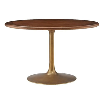 Modway Lippa 48 Inch Round Wood Dining Table with Metal Pedestal in Brass Walnut - Modern Industrial Dining Table for 4 People - Solid Wood Tulip Kitchen Table - color: Brass Walnut, size: 48" Round