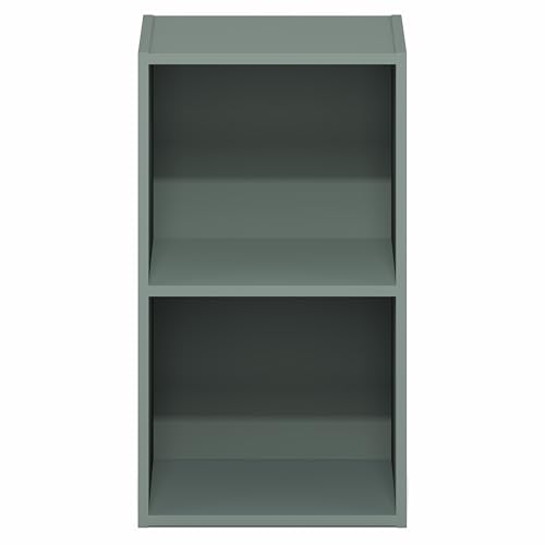 Furinno PASIR Book Shelf, 2-Tier Modern Bookshelf, Open Shelves Bookcase 9 x 12 x 21, Easy Assembly, for Living Room, Bedroom, Home Office, Sage Green - color: Sage Green, size: 2-Tier Cube