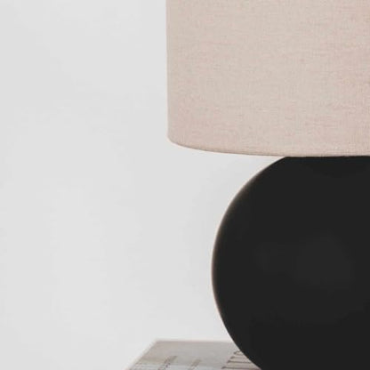 BoutiqueRugs Brennberg Contemporary Geometric Ceramic Bedside Table Lamp for Bedroom Nightstand - Modern End Side Lighting for Living Room - Shade Linen - Beige, Black - 10" H