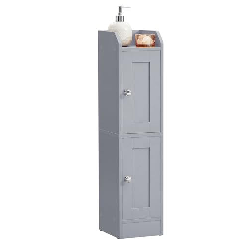 VASAGLE Storage Cabinet Slim with Reversible Doors, 2 Doors，Dove Gray | Small Storage Corner Floor Cabinet, Narrow Orgnizer, Adjustable Shelves , SIREN Collection UBBK312GD02 - color: Dove Gray, style: 2doors (31.5"H)