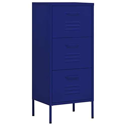 Navy Blue Metal Storage Cabinet, 3-Drawer Steel Organizer | Heavy-duty steel end table featuring ball-bearing glides and leveling feet for home office or living room layout. - color: Blue, size: Medium