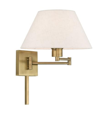 Livex Lighting 40038-91 1-Light Swing Arm Wall Light, Brushed Nickel | Oatmeal Fabric Shade - color: Brushed Nickel