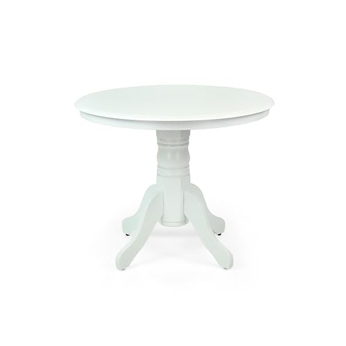 Round Solid Wood Dining Table 38.5'' D with Pedestal Base, Kitchen Round Table for 2 and 4 Persons, Restaurant Table, White Color - color: White