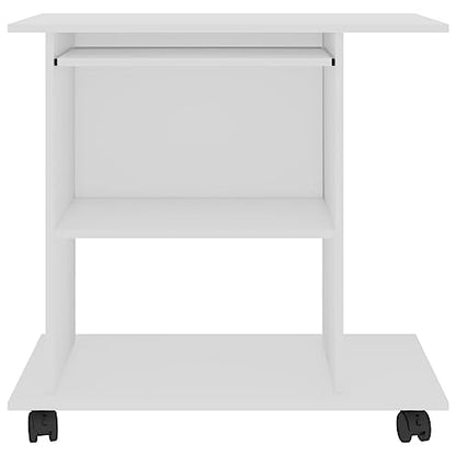 White Compact Computer Desk 31.5 x 19.7 in Engineered Wood Small Gaming Desk with Pull-Out Shelf & Wheels, Modern Office Desk for Bedroom, Living Room or Dorm - color: White
