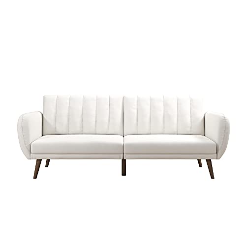 Novogratz Brittany Futon, Convertible Sofa & Couch,White Faux Leather - color: White Faux Leather