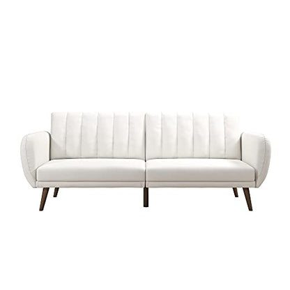 Novogratz Brittany Futon, Convertible Sofa & Couch,White Faux Leather - color: White Faux Leather