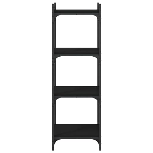 4-Tier Matte Black Industrial Bookcase 11.8x15.7x47.2 in Engineered Wood & Metal Adjustable Shelves Small Bookshelf for Living Room Bedroom Office - color: Black-a, size: Medium