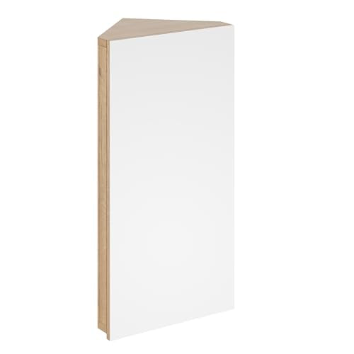 eclife 24" Bathroom Corner Medicine Cabinet W/Mirror, Single Door Bathroom Nature Wall Mount Mirror Cabinet, Hanging Triple Shelf Storage Cabinet Opens Left to Right - color: Nature, size: 13"-Single Door