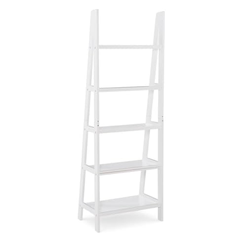 Riverbay Furniture 5-Shelf Wood Ladder Bookshelf, Open Back Design, White Finish, 72" H x 25.25" W x 16.5" D, Rubberwood and Particleboard, Transitional Style for Home Office or Living Room Storage - color: White